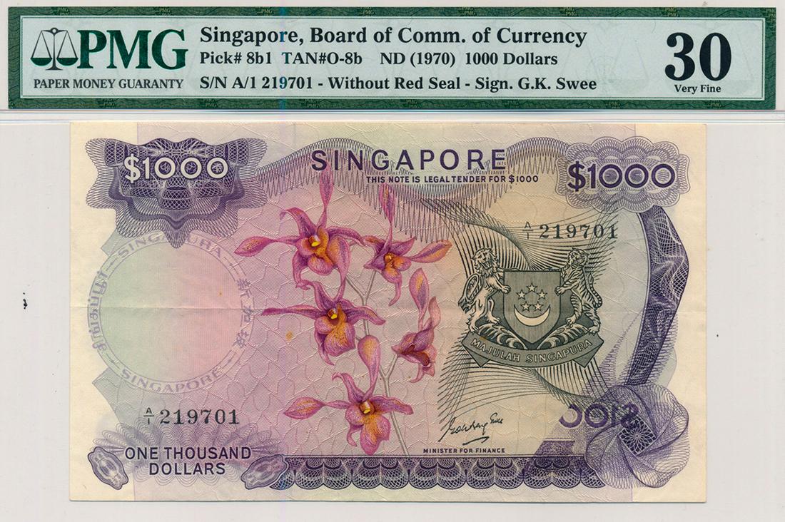 SINGAPORE Orchid Series $1000 GKS A/1 219701. PMG 30 (1 of 1)