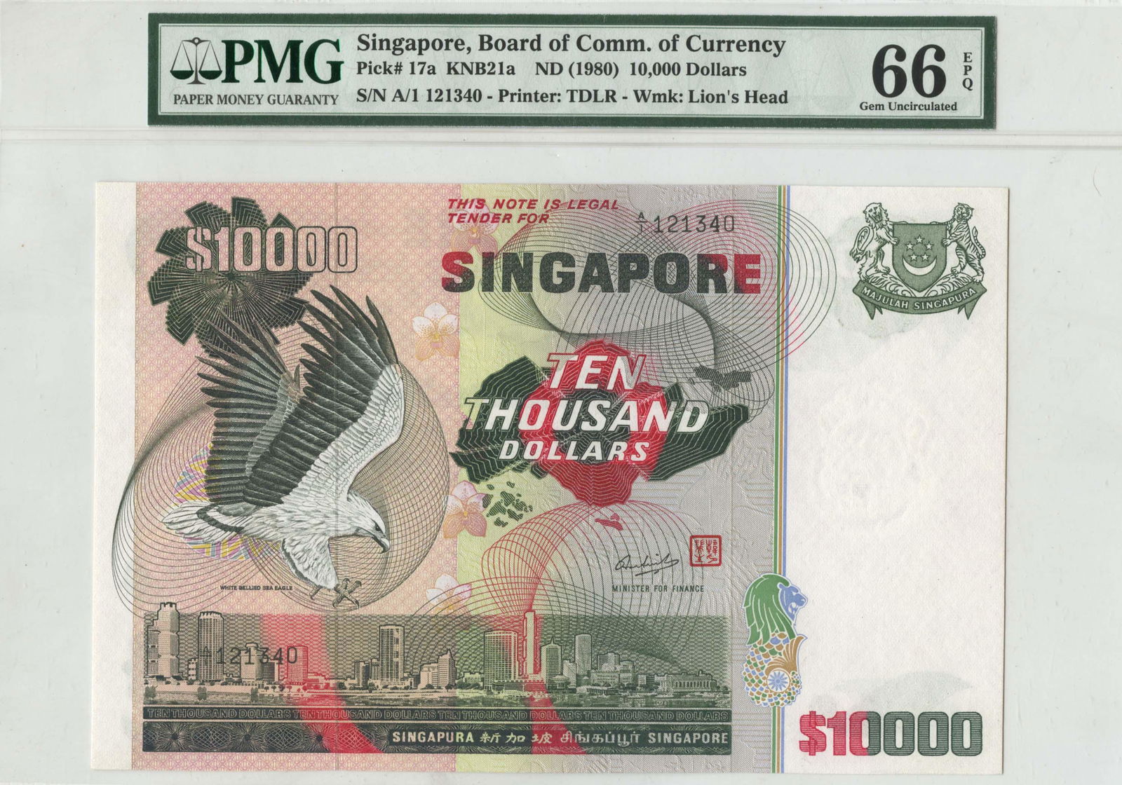 【お気に入り】 Series Bird Singapore $10,000 Pmg (knb21a) 121340 A/1 コレクション