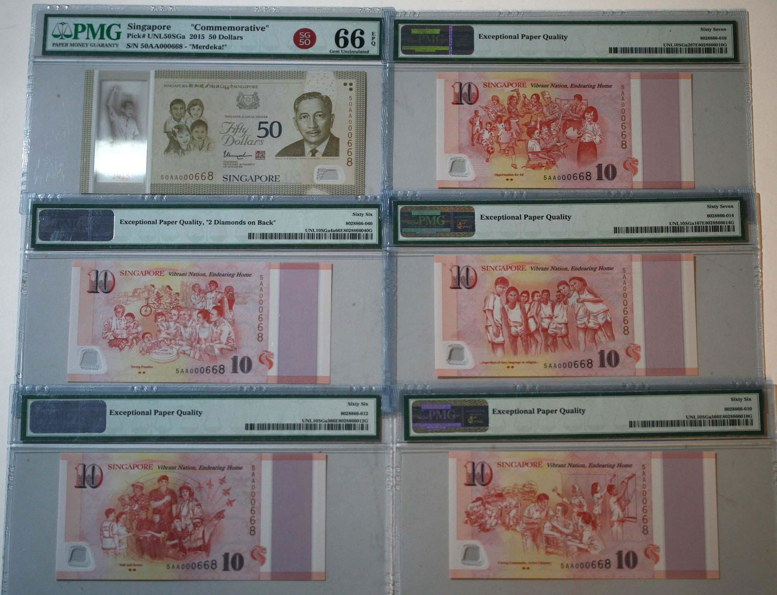 SINGAPORE Commemorative Issue SG50 Identical $50/$10 AA (1 of 1)