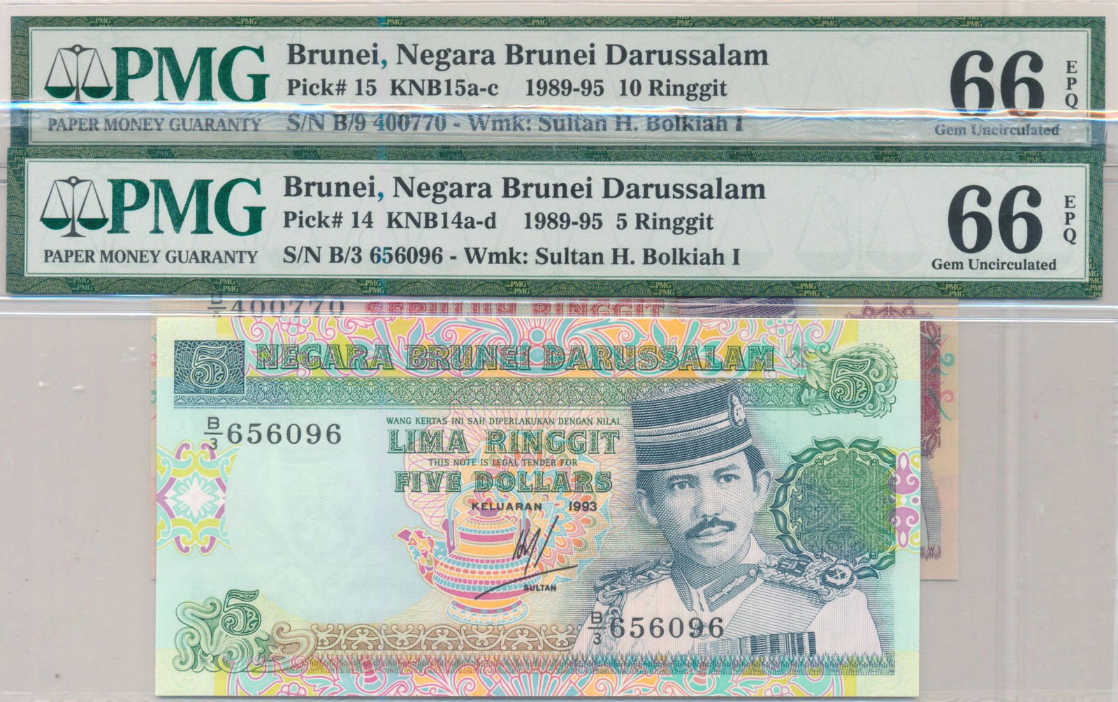 BRUNEI  2nd Series 5-Ringgit B/3 656096 & 10-Ringgit (1 of 1)