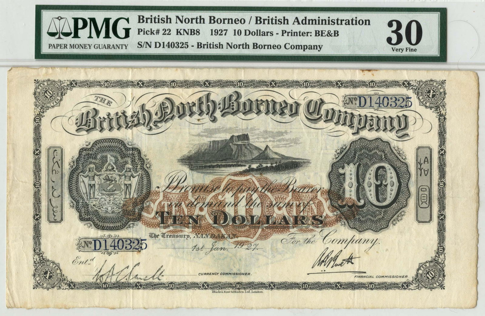 BRITISH NORTH BORNEO British Administration $10 1st (1 of 1)