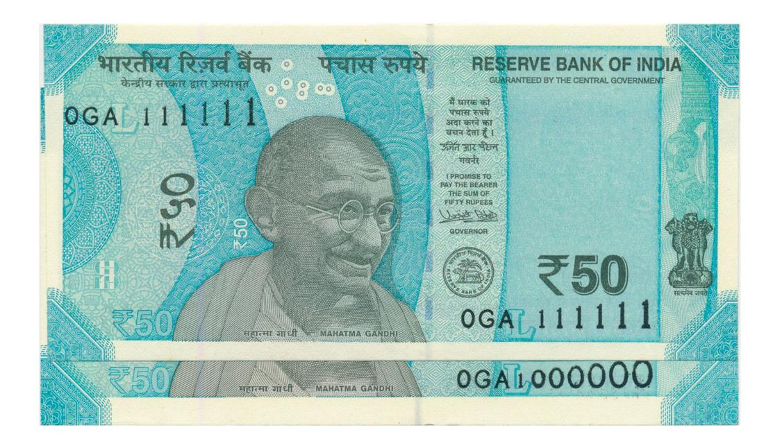 INDIA Reserve Bank of India 2018 50-Rupees Same Prefix (1 of 1)