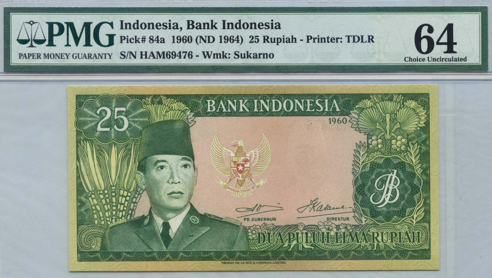 INDONESIA Bank Indonesia 25-Rupiah 1960 HAM69476: INDONESIA Bank Indonesia 25-Rupiah 1960 HAM69476 (P.84a) PMG 64.