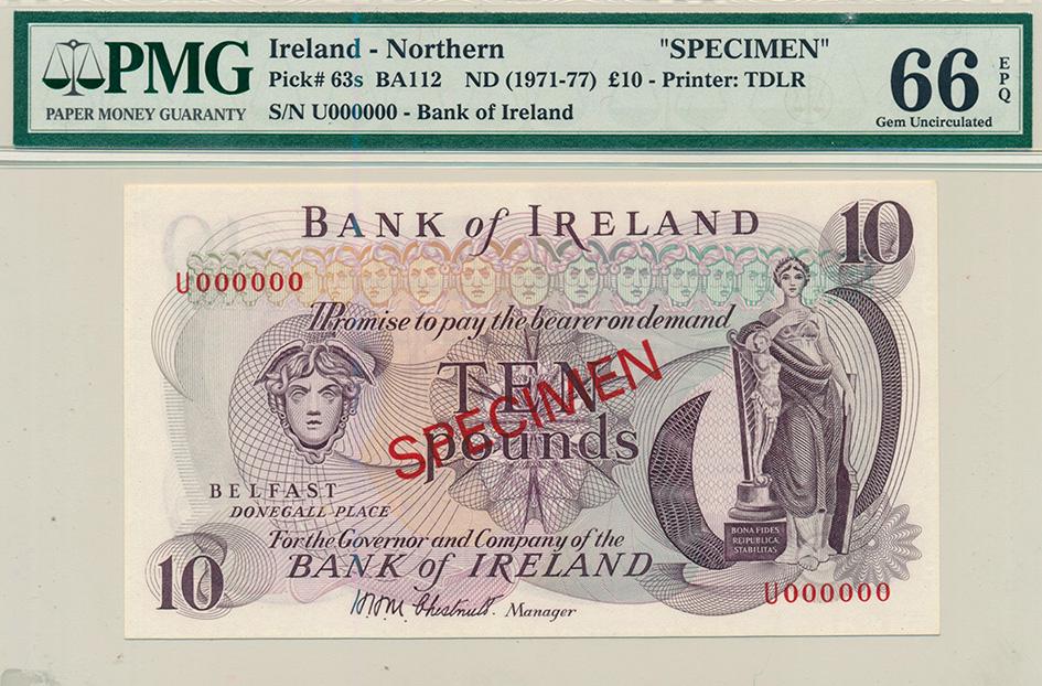 IRELAND Bank of Ireland 1971 10-Pounds Specimen U000000 (1 of 1)