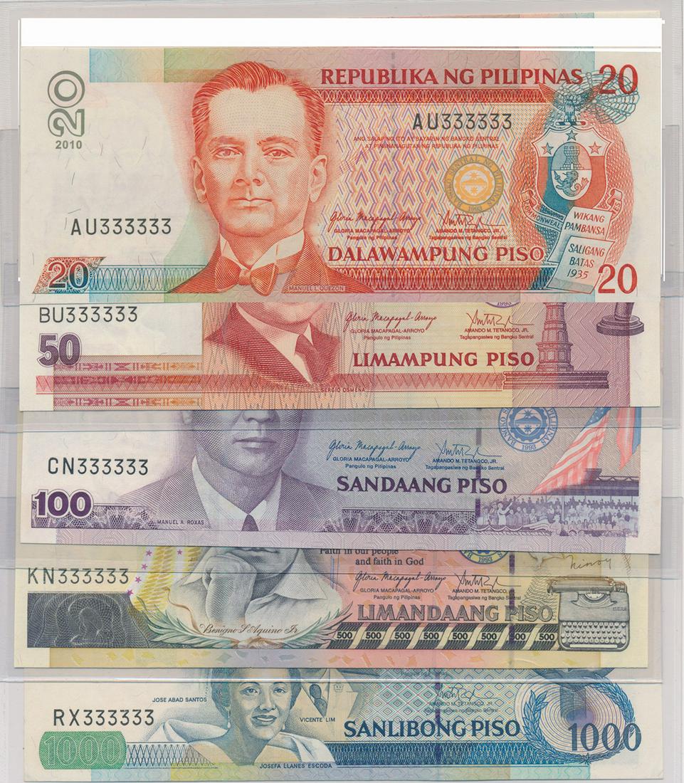 PHILIPPINES Central Bank Set of 20-, 50-, 100-, 500-, & (1 of 1)