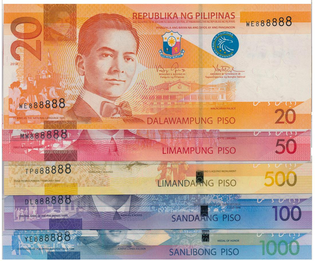 PHILIPPINES Central Bank Set of 20-, 50-, 100-, 500-, & (1 of 1)