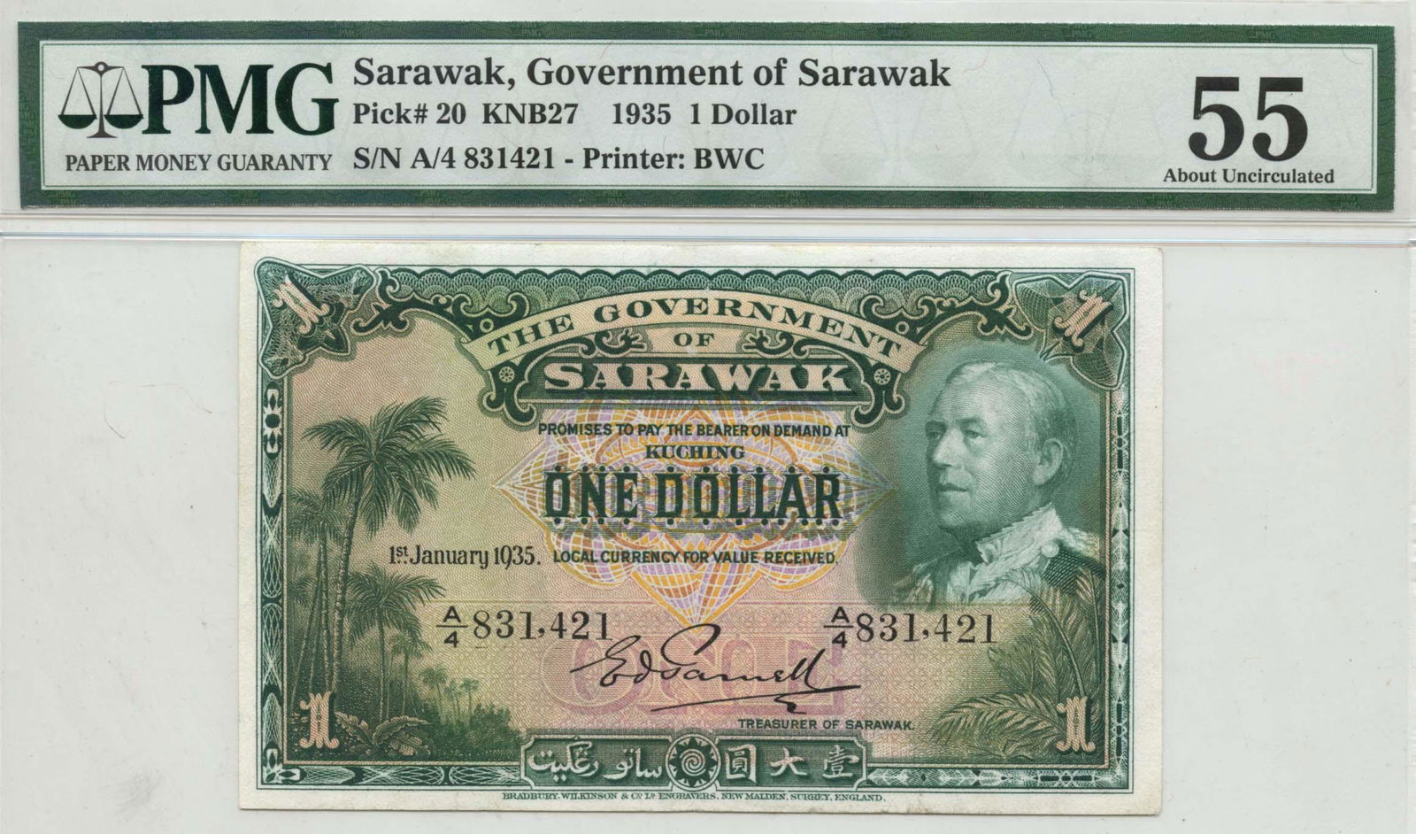 SARAWAK Government of Sarawak 1935 $1 A/4 831421. (1 of 1)