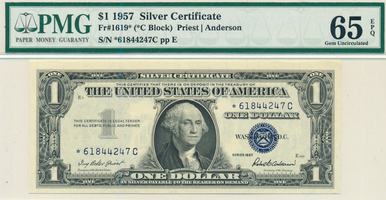 USA Silver Certificate $1 1957 Replacement *61844247C (1 of 1)
