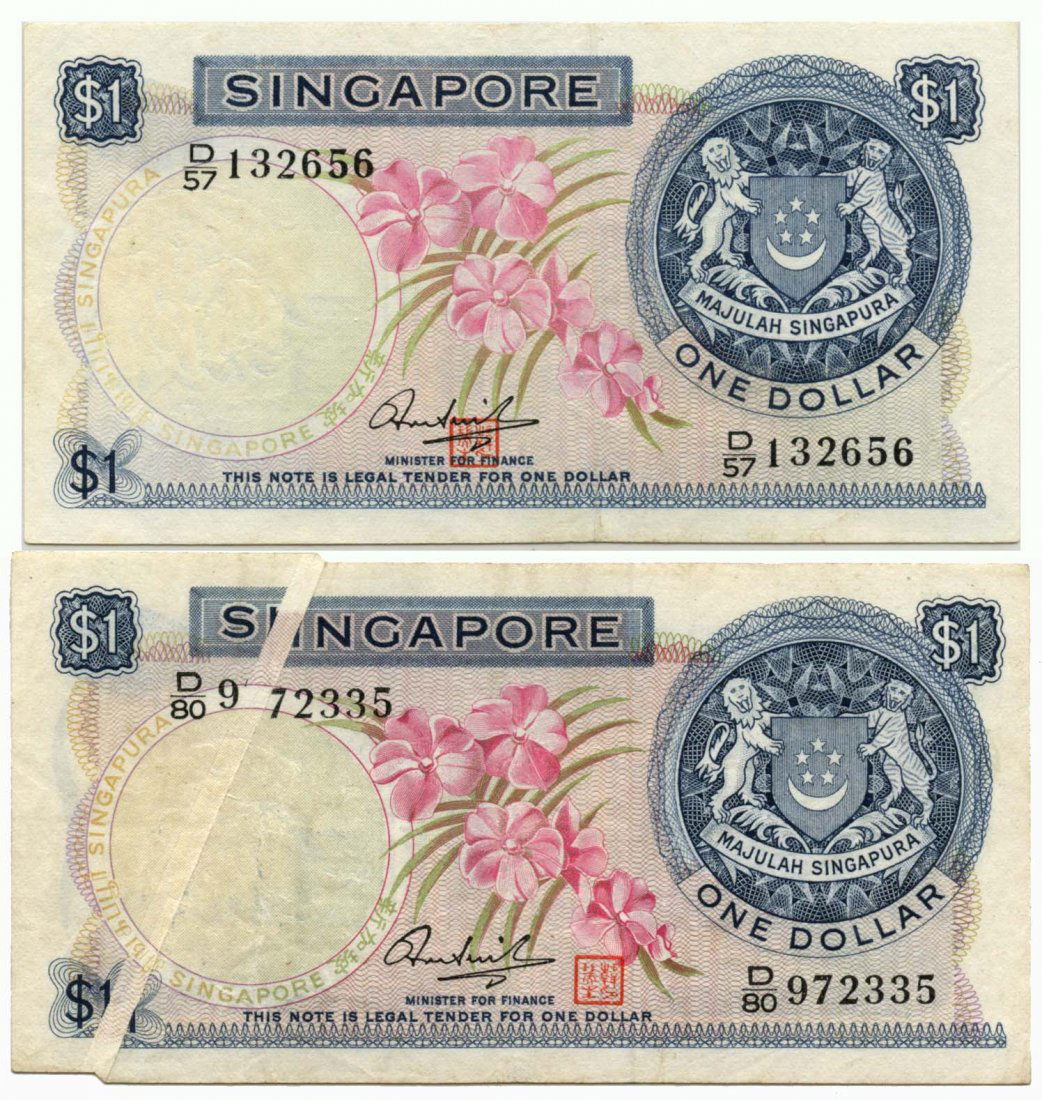 SINGAPORE Orchid Series $1 1967 Error note HSS (1 of 1)