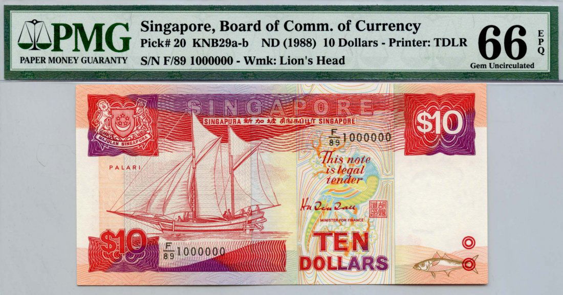SINGAPORE Ship Series: $10 1988 Golden F/89 1000000 (1 of 1)
