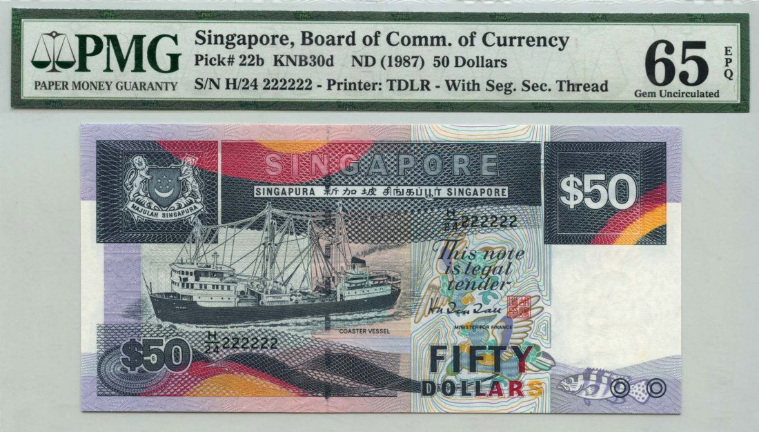 SINGAPORE Ship Series: $50 1987 H/24 222222 (1 of 1)