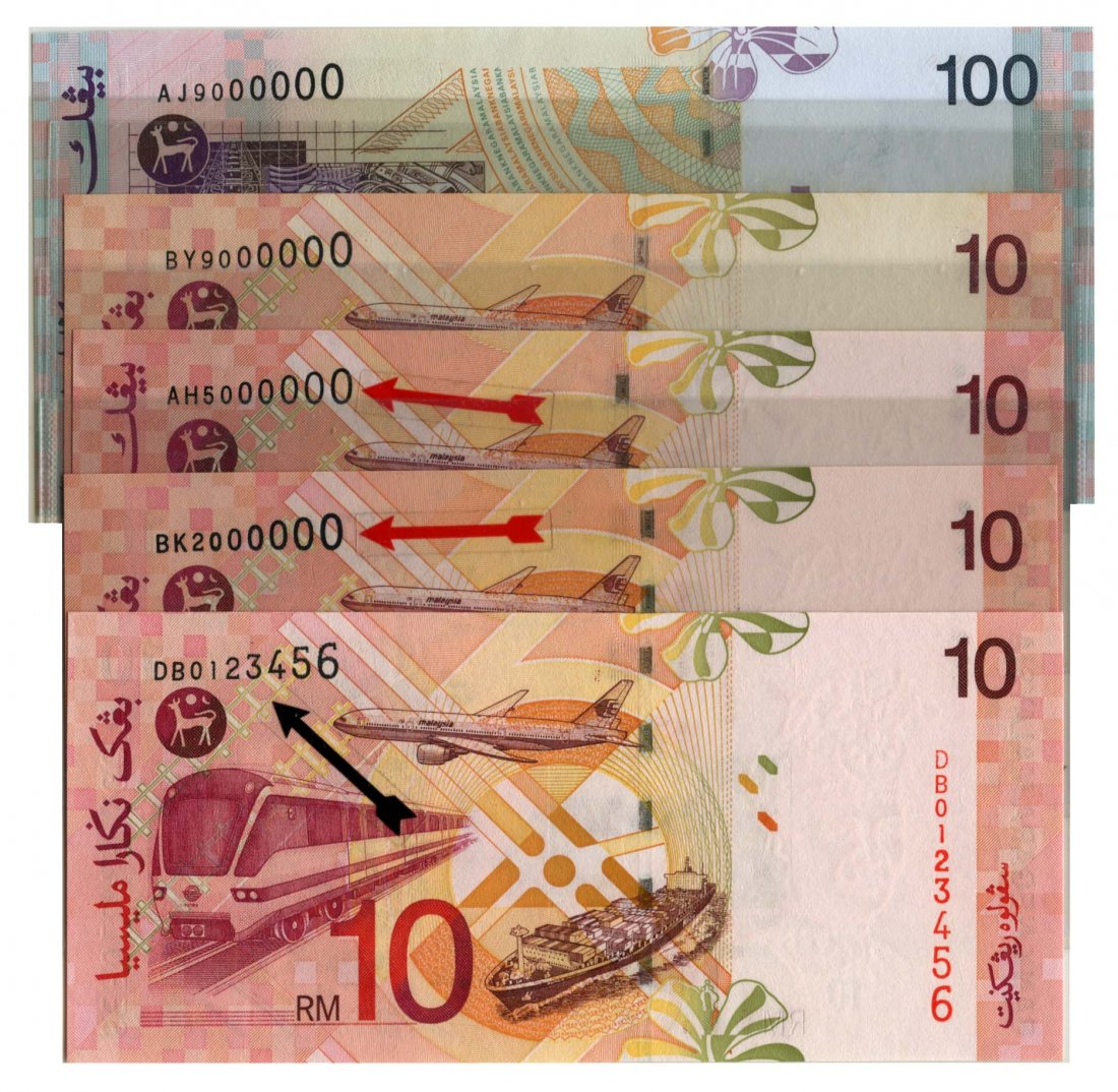 MALAYSIA 8th-11th Series: RM10 & RM100 1995-2000 Golden (1 of 1)