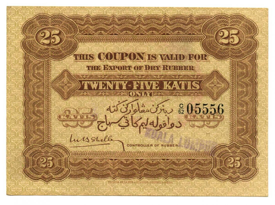MALAYSIA Kuala Lumpur: Rubber coupon 25-Katis 1935 (1 of 1)