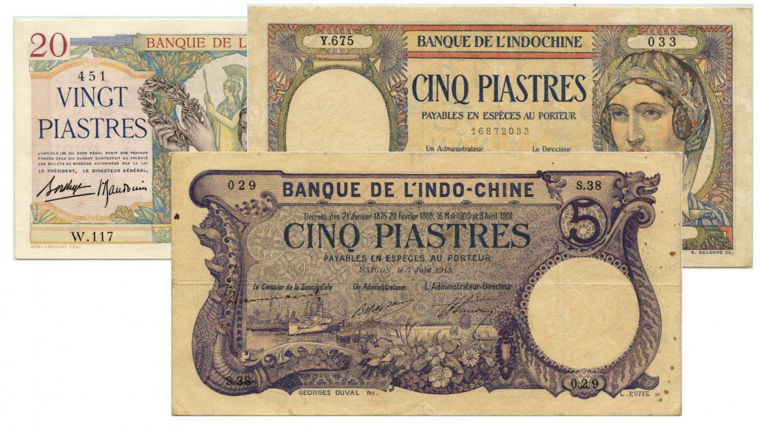 FRENCH INDO-CHINA  various Piastres 1913 (3pcs) (1 of 1)