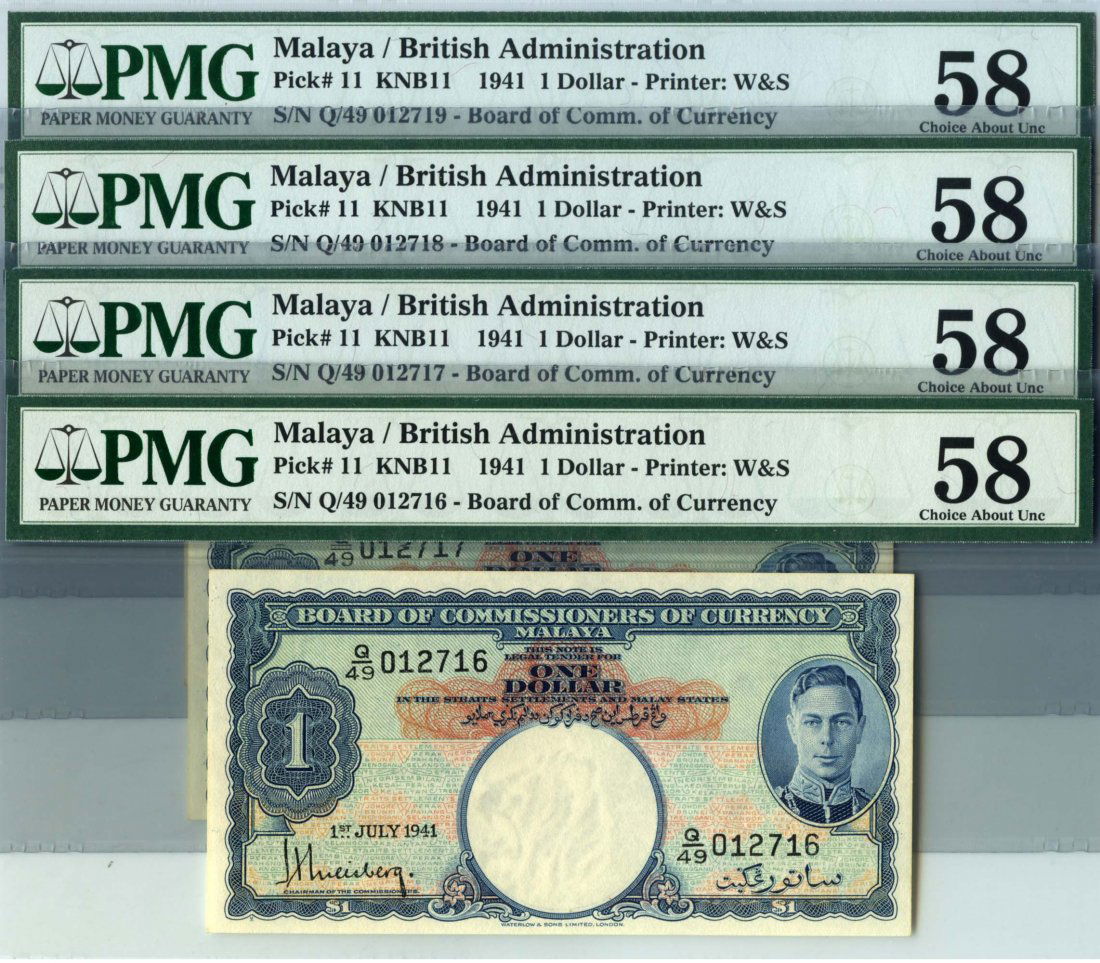 MALAYA George VI: $1 1941 Consecutive (4pcs) (1 of 1)