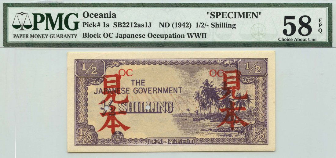 OCEANIA Half Shilling 1942 SPECIMEN (1 of 1)