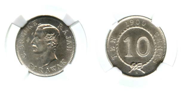 SARAWAK C. Brooke: 10-Cents 1900H: C. Brooke: 10-Cents 1900H (KN10a) (Surface hairlines)