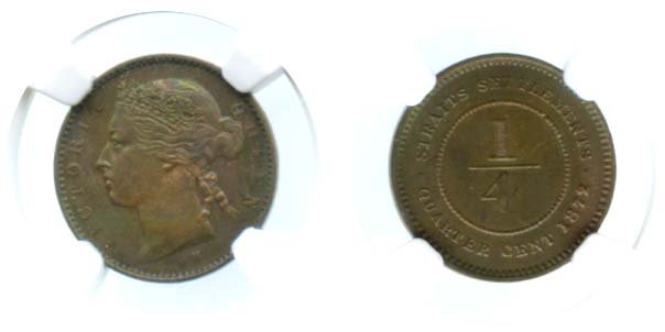 STRAITS SETTLEMENTS  Victoria: Copper 1/4-Cent 1872H (1 of 1)