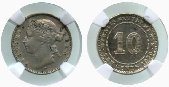STRAITS SETTLEMENTS  Victoria: Silver 10-Cents 1883H (1 of 1)
