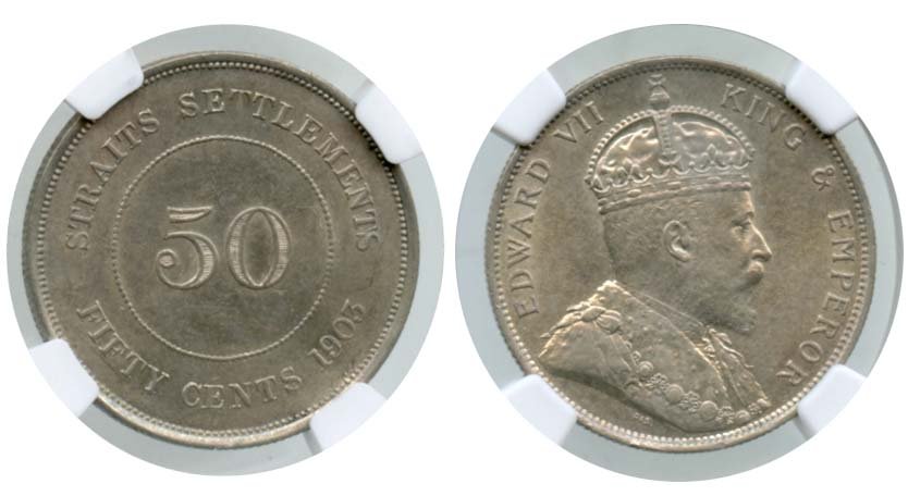 STRAITS SETTLEMENTS  Edward VII: Silver 50-Cents 1903 (1 of 1)