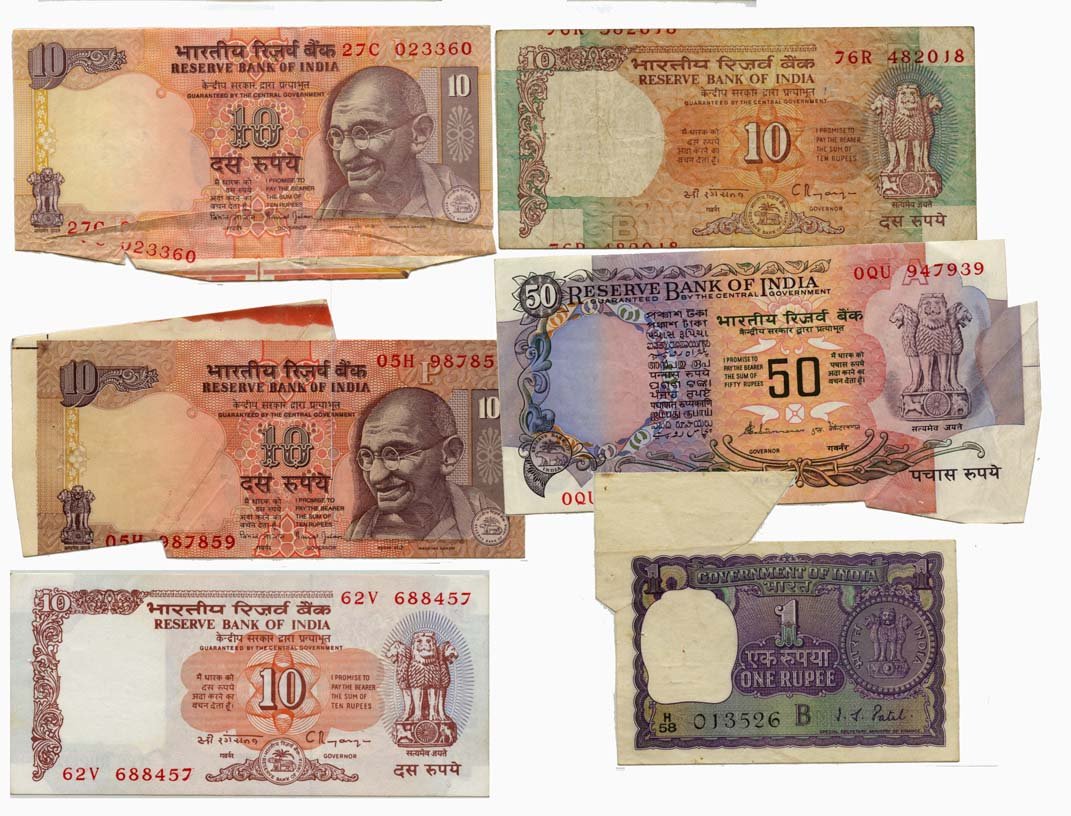 INDIA 1-, 10, 50-Rupees (1975, 1992, 1996, 1997) Error (1 of 1)