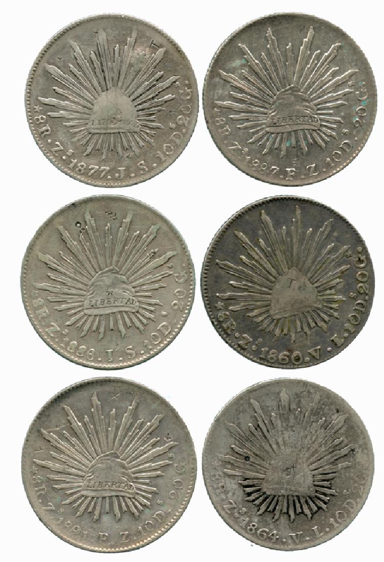MEXICO Silver Cap & Rays 8-Reales Zacatecas Mint 6pcs (1 of 1)