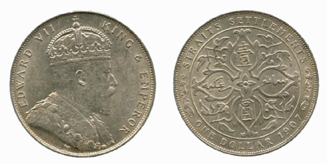 STRAITS SETTLEMENTS Silver: 50-Cents 1920 and $1 1907 (1 of 1)