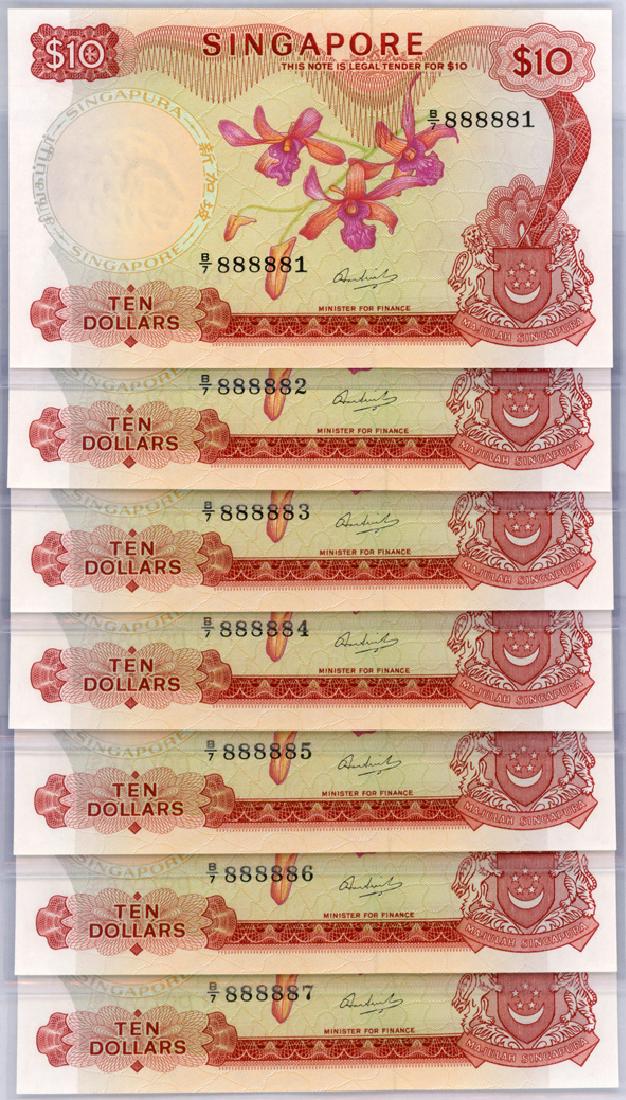 SINGAPORE  $10 1967 B/7 888881-87  Original UNC  (7pcs) (1 of 1)
