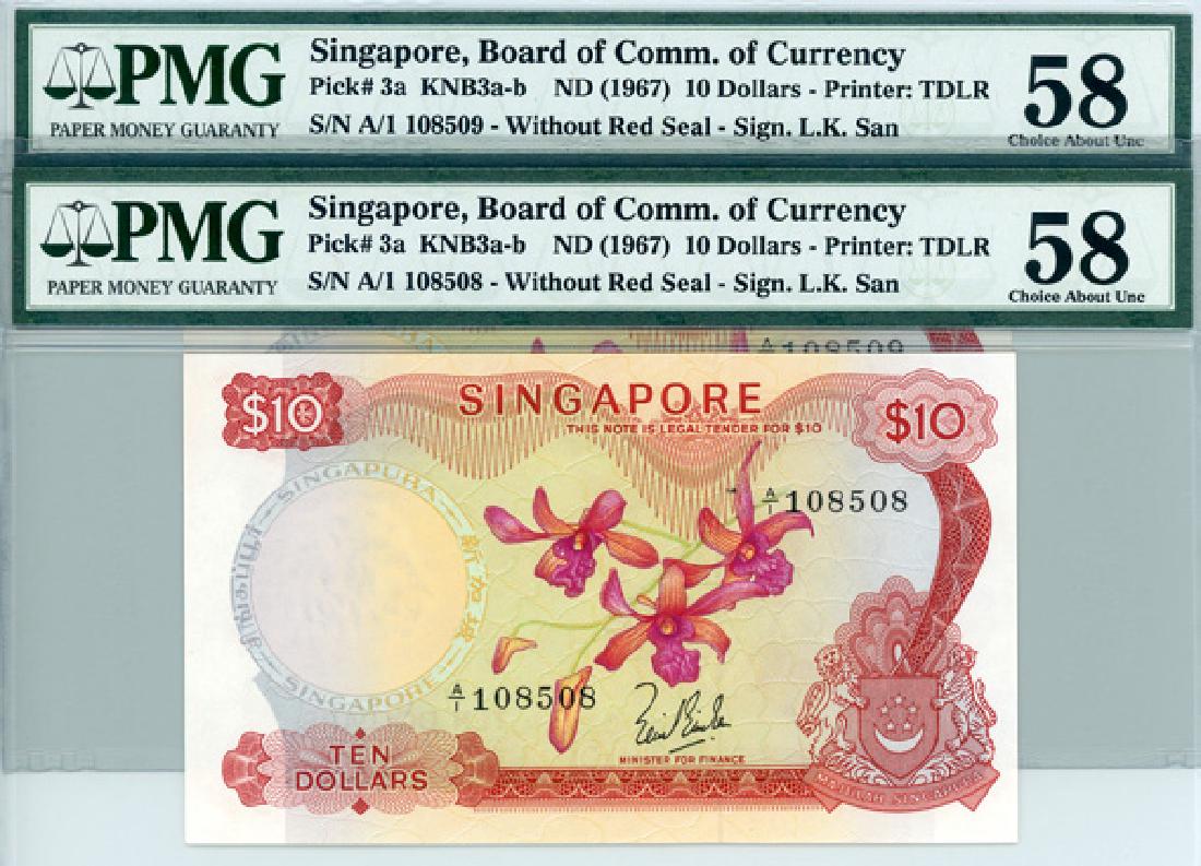 SINGAPORE $10 1967 A/1 108508-09 (2pcs) (1 of 1)
