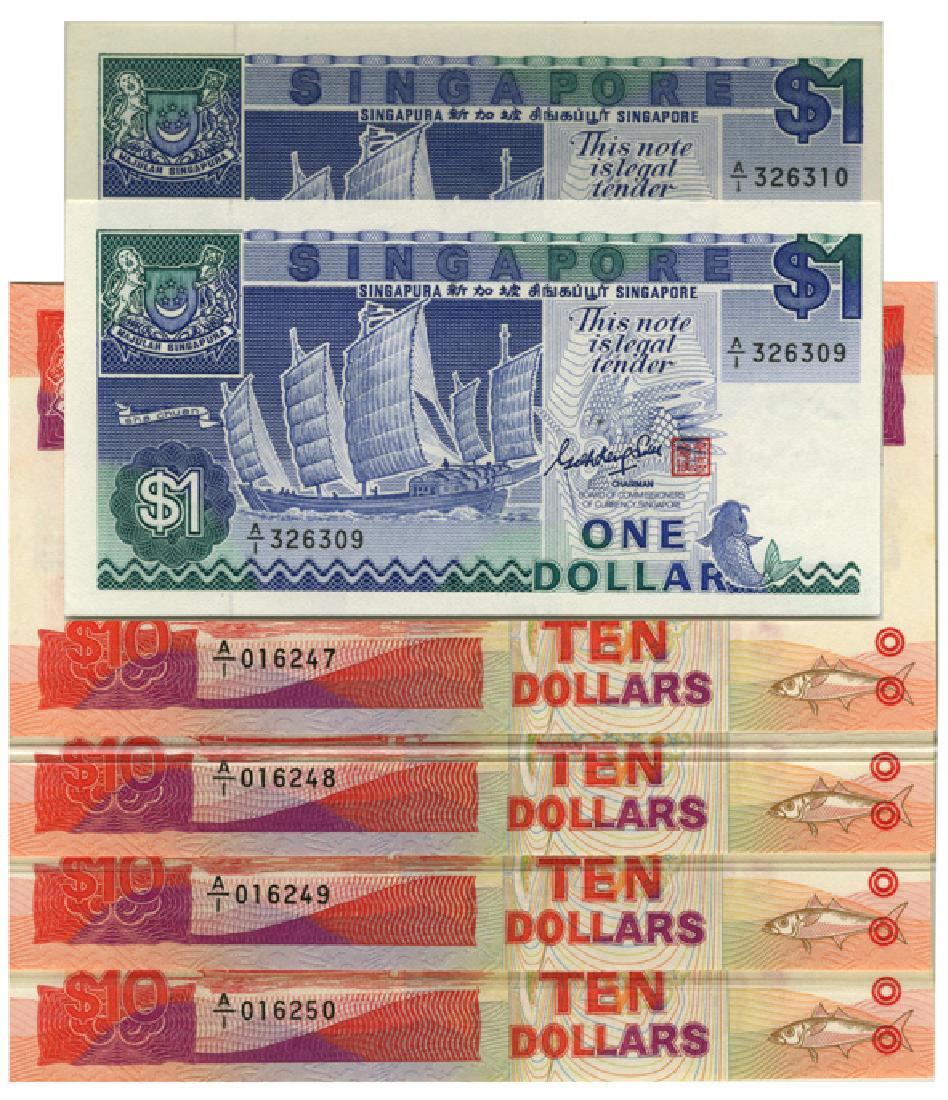 SINGAPORE $1 &  $10 First prefix Original UNC. (7pcs) (1 of 1)