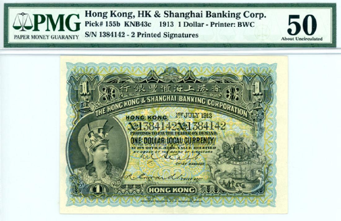 HONG KONG $1 1913 s/n. 1384142   2 signatures (1 of 1)