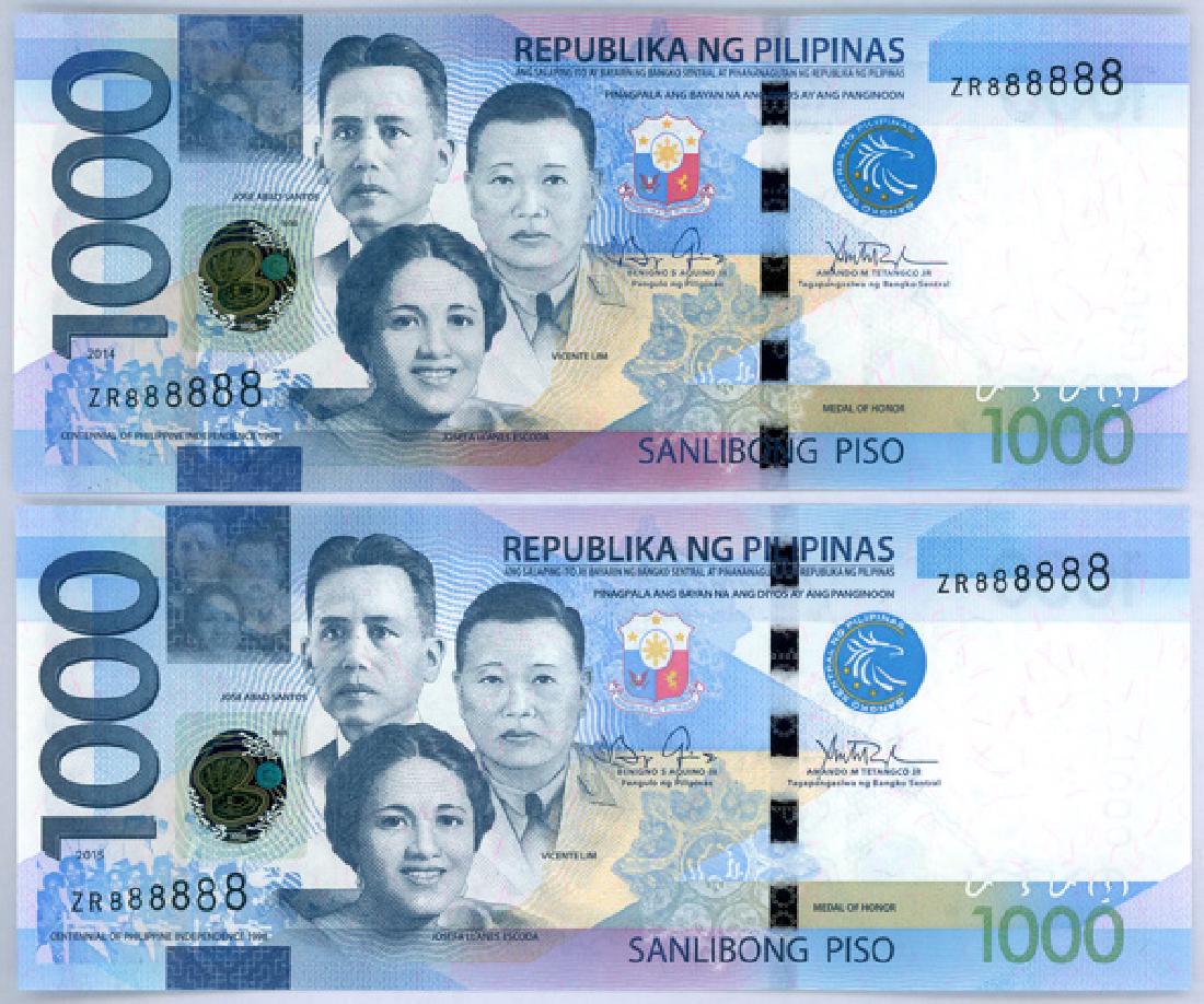 PHILIPPINES 1,000-Piso 2014 & 2015 Auspicious  2pcs (1 of 1)