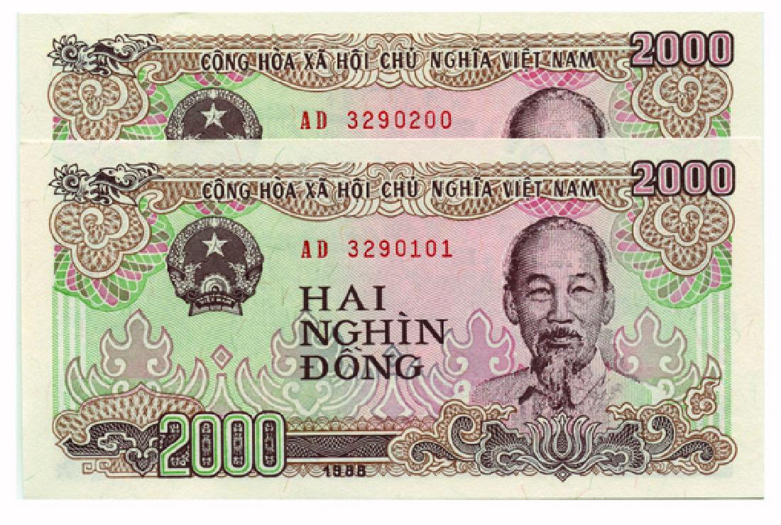 VIETNAM 2000-Dong 1988 AD 3290101-200 100pcs: State Bank of Vietnam: 2000-Dong 1988 Consecutive no. AD 3290101-200 (P.107) (100pcs)