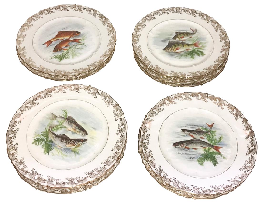 A Set Of 12 French Limoges Fish Plates, With (1 of 5)