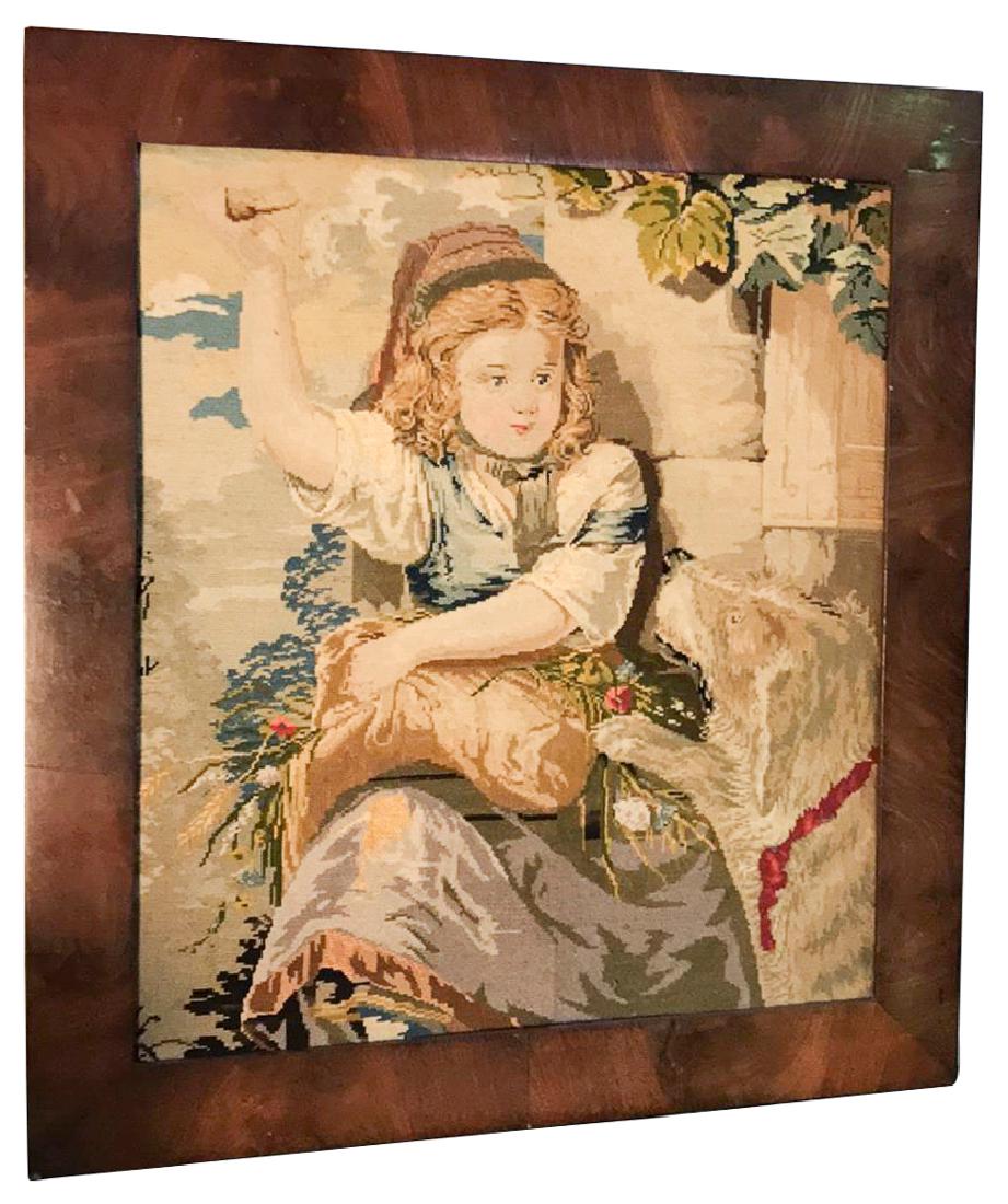 English Victorian Framed Needlepoint Subject, (1 of 3)