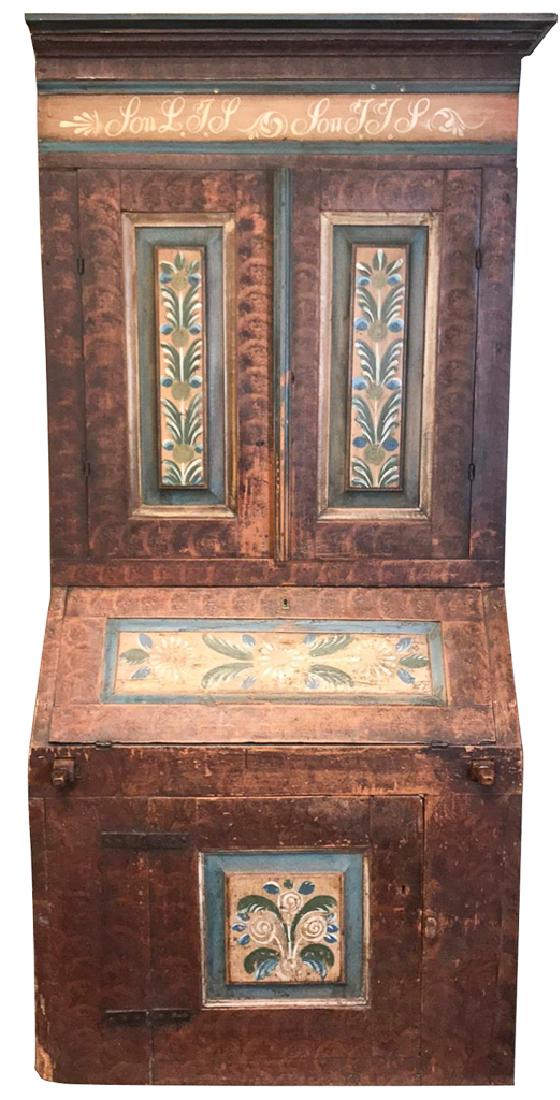 18th C. Swedish Painted Secretary, All Original, (1 of 7)