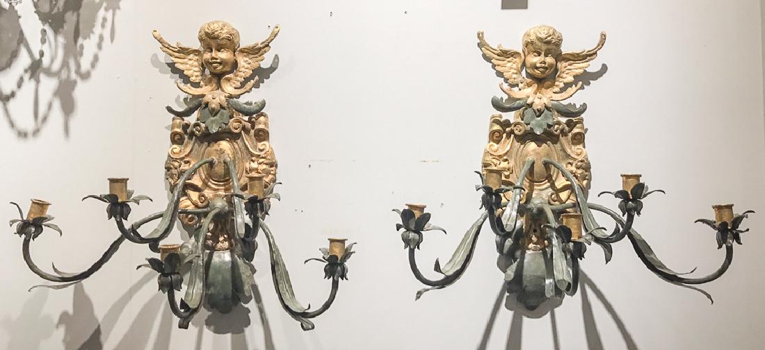 Pair Of Italian Bronze & Iron 5-arm Sconce (1 of 4)
