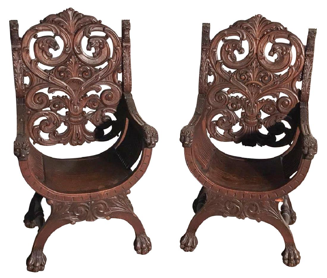 Large Pair Of American Oak Throne Chairs, (1 of 7)