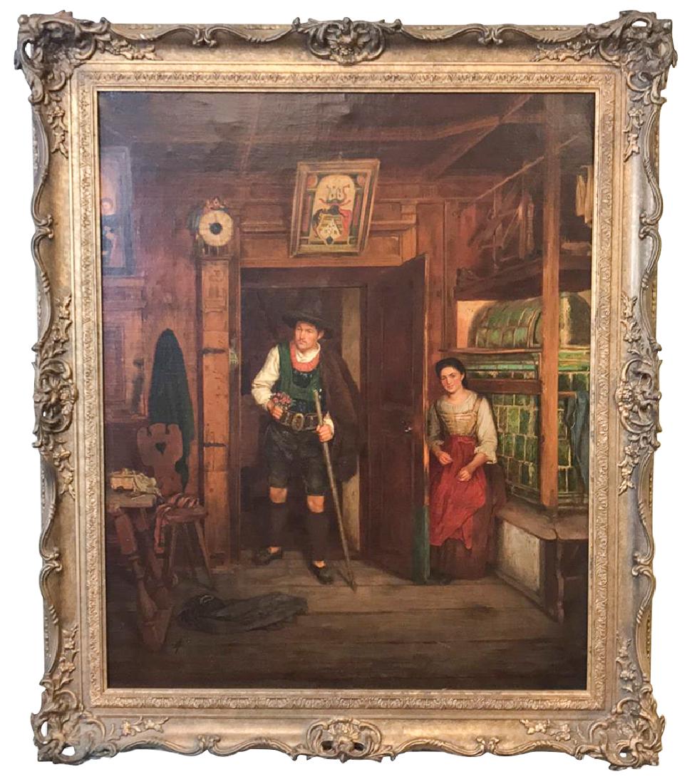 German School, Interior Scene, Oil On Canvas, (1 of 4)