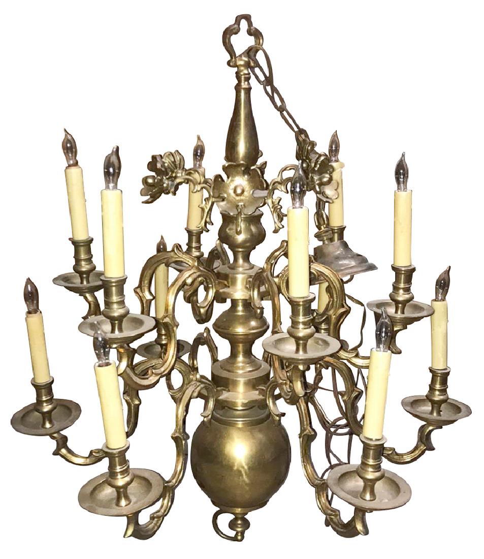 Dutch Heavy Cast Brass 12 Light Chandelier (1 of 3)
