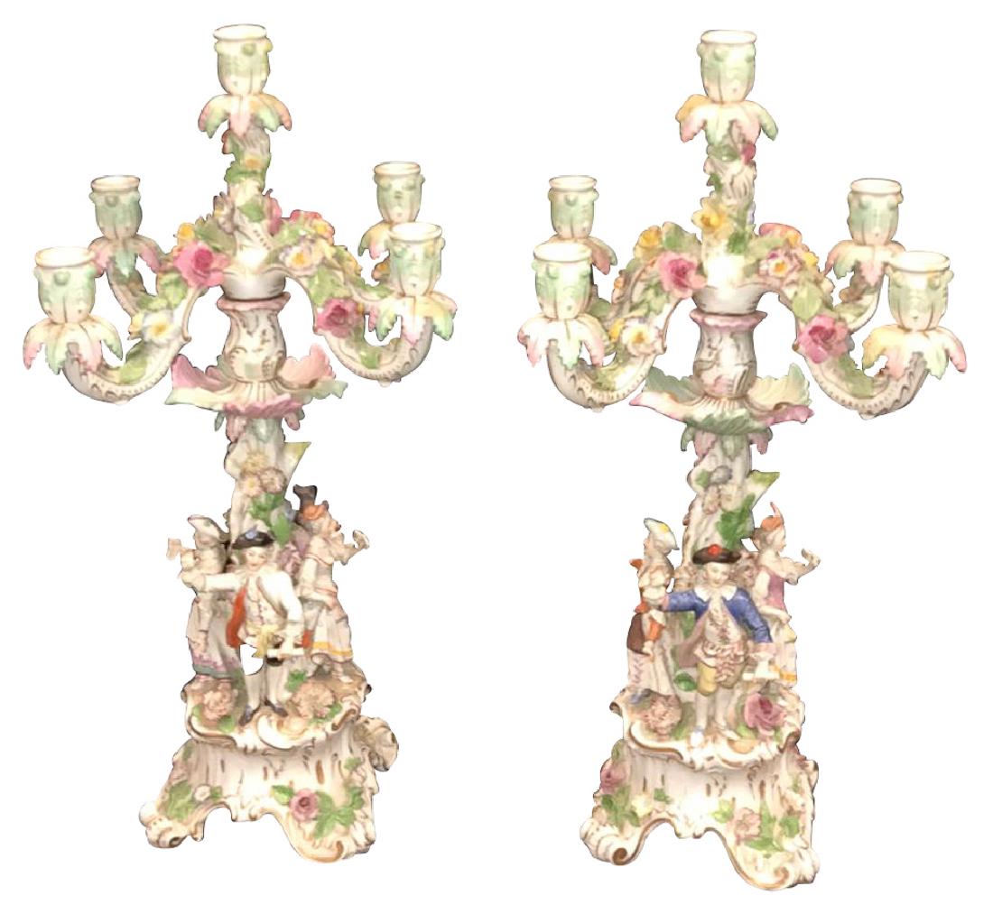Nice Pair Of Pr Of Dresden 5 Branch Candelabra (1 of 9)