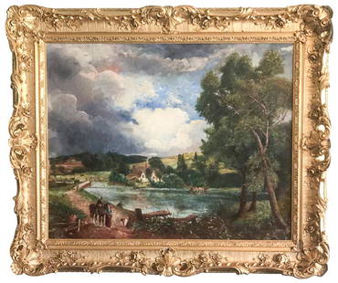 John Constable School, 1817-1897, Important: work, Important Oil On Canvas , 62 X 54; in museum quality gilt frame, was shipped by Crozier of New York; has museum quality replaced stretchers with adjustable bolts, museum cleaned and lined. Was i