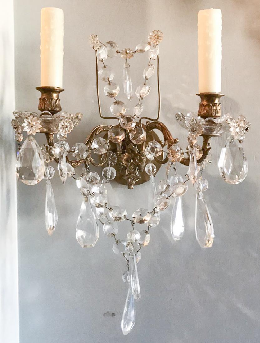 Set Of 3 French Bronze & Crystal Sconce (1 of 4)
