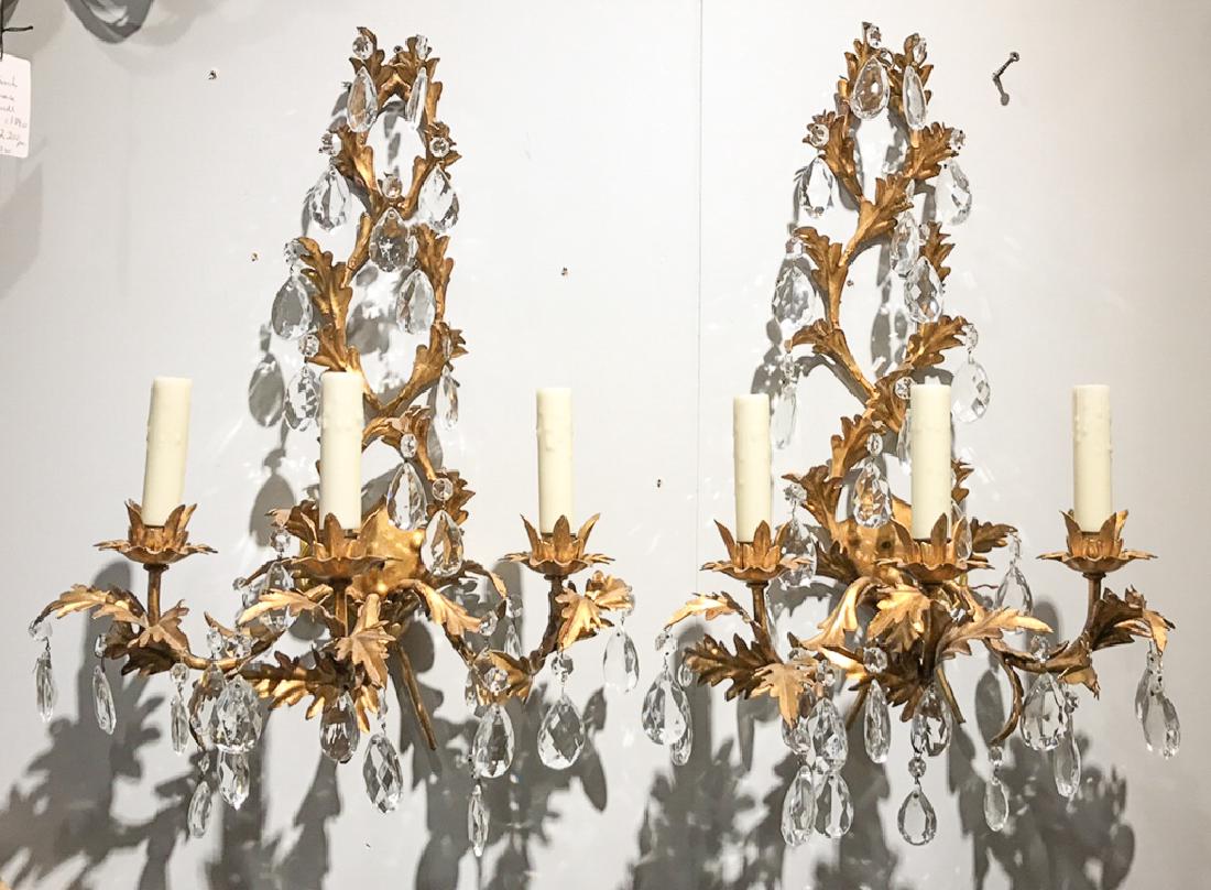 Pair Of Italian Gilt Tole & Crystal Sconce (1 of 5)