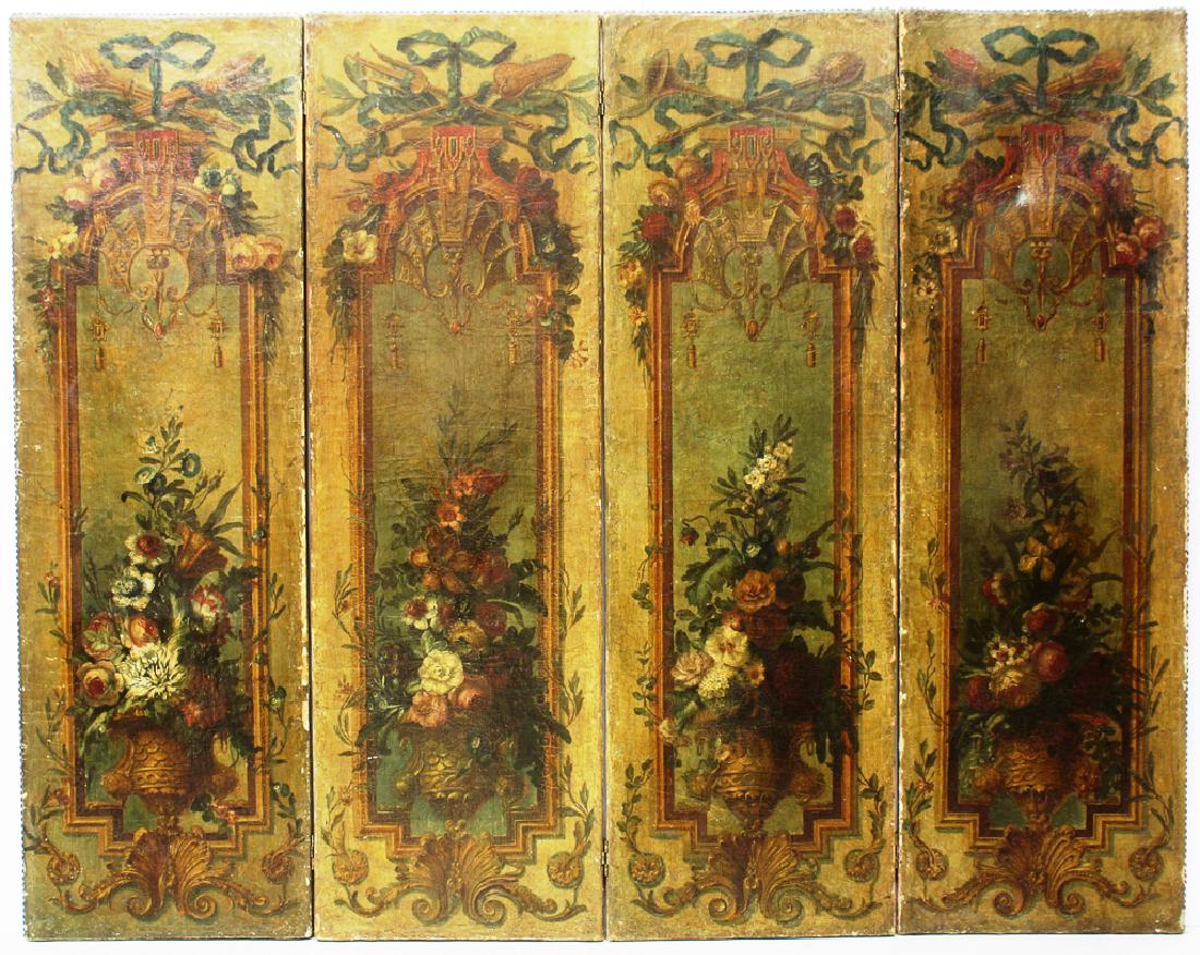 Nice English 4 Panel Oil On Leather Screen, (1 of 3)