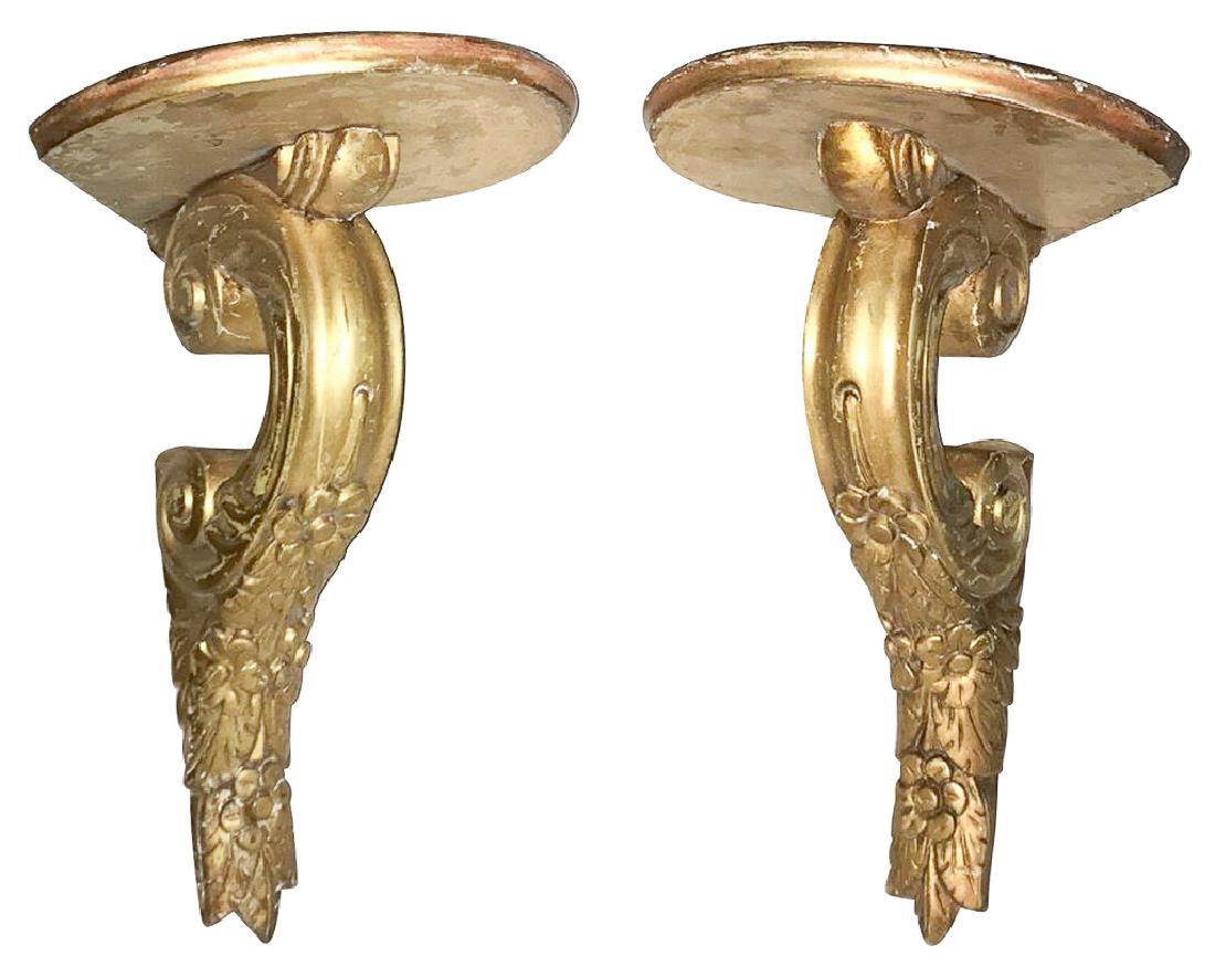 Pair Of French Gilt Wood Corner Corbels,: 23 h x 14 d