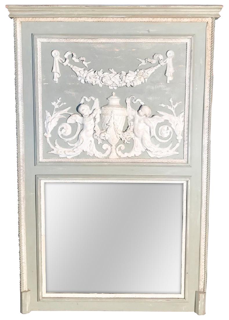 French Style Relief Sculpted Trumeau Mirror, 2 (1 of 3)