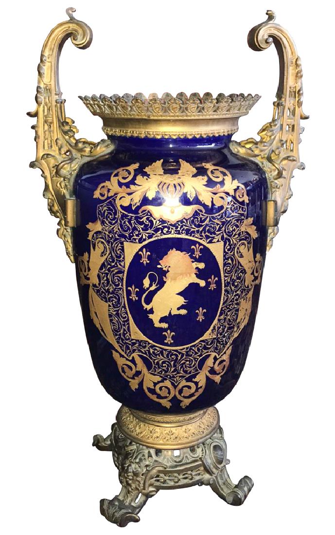 Palace Size French Cobalt Vase, Set On Bronze (1 of 10)
