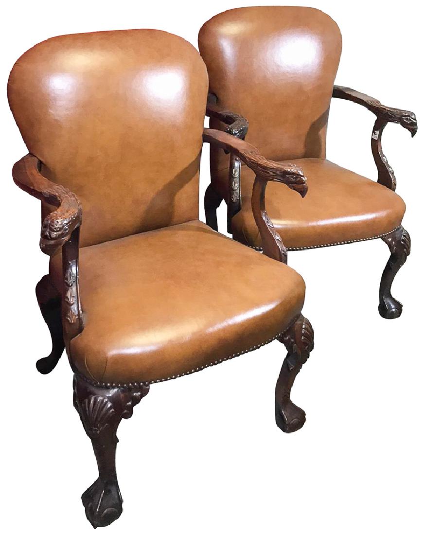 Pair Of Carved Mahogany Chippendale Armchairs, (1 of 3)