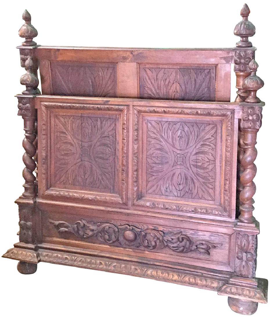 English Jacobean Carved Oak Bed With Rails, On (1 of 4)